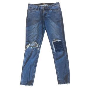 Levi's Womens Blue 711 Ripped Bandana Patch Knee Skinny Denim Jeans Size 28
